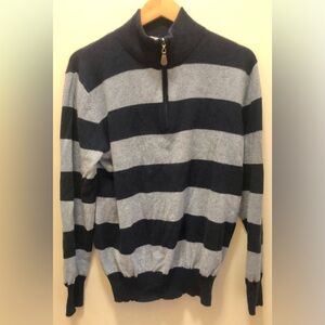 Ply Cashmere Striped Zip Up Sweater Large Grey Blue Black